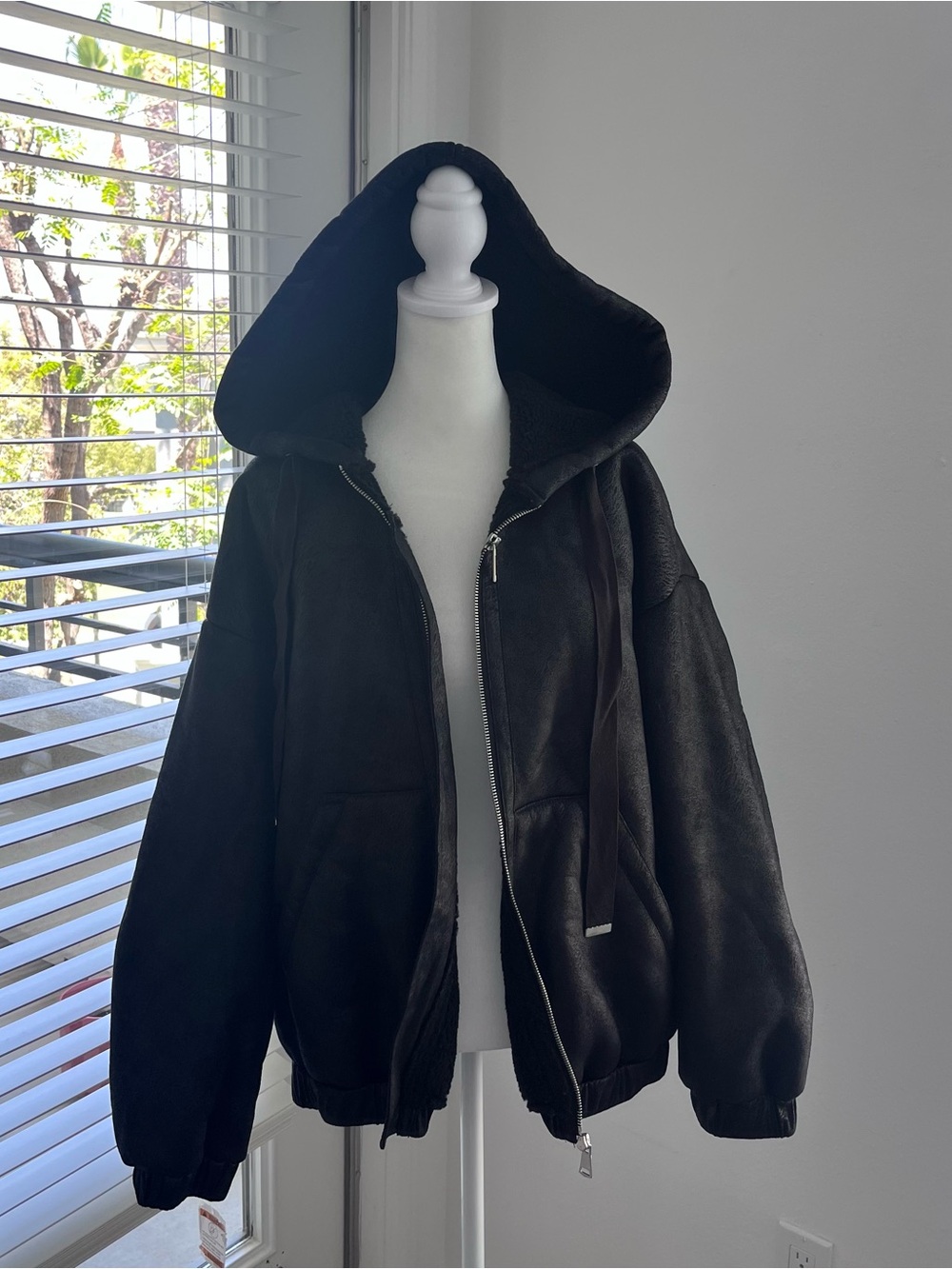 Urban Outfitters Black Hooded Bomber Jacket